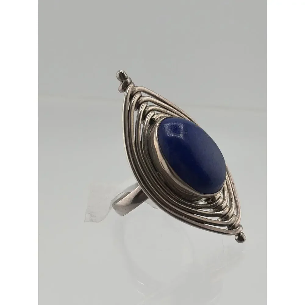 Oval Lapis Lazuli Modernist Sterling Silver Ring Artisan Jewelry 7.5